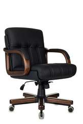 Кресло руководителя Бюрократ T-9932Walnut-Low черный кожа низк.спин. крестов. металл/дерево