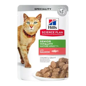 Пауч для кошек старше 7 лет Hill`s Science Plan Feline Adult 7+ Youthful Vitality, для борьбы с возрастными изменениями, с лососем