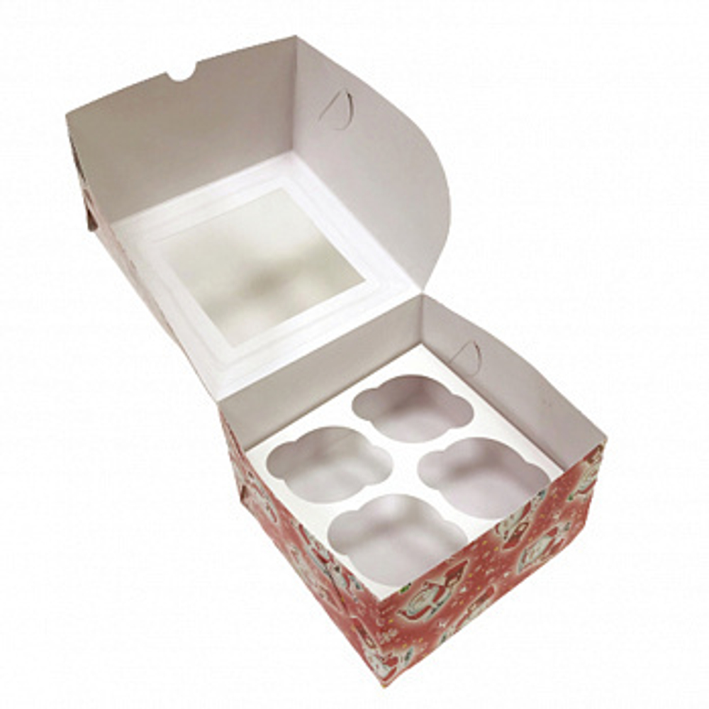 Коробка на 4 капкейка Новогодняя посылка, 16*16*10 см