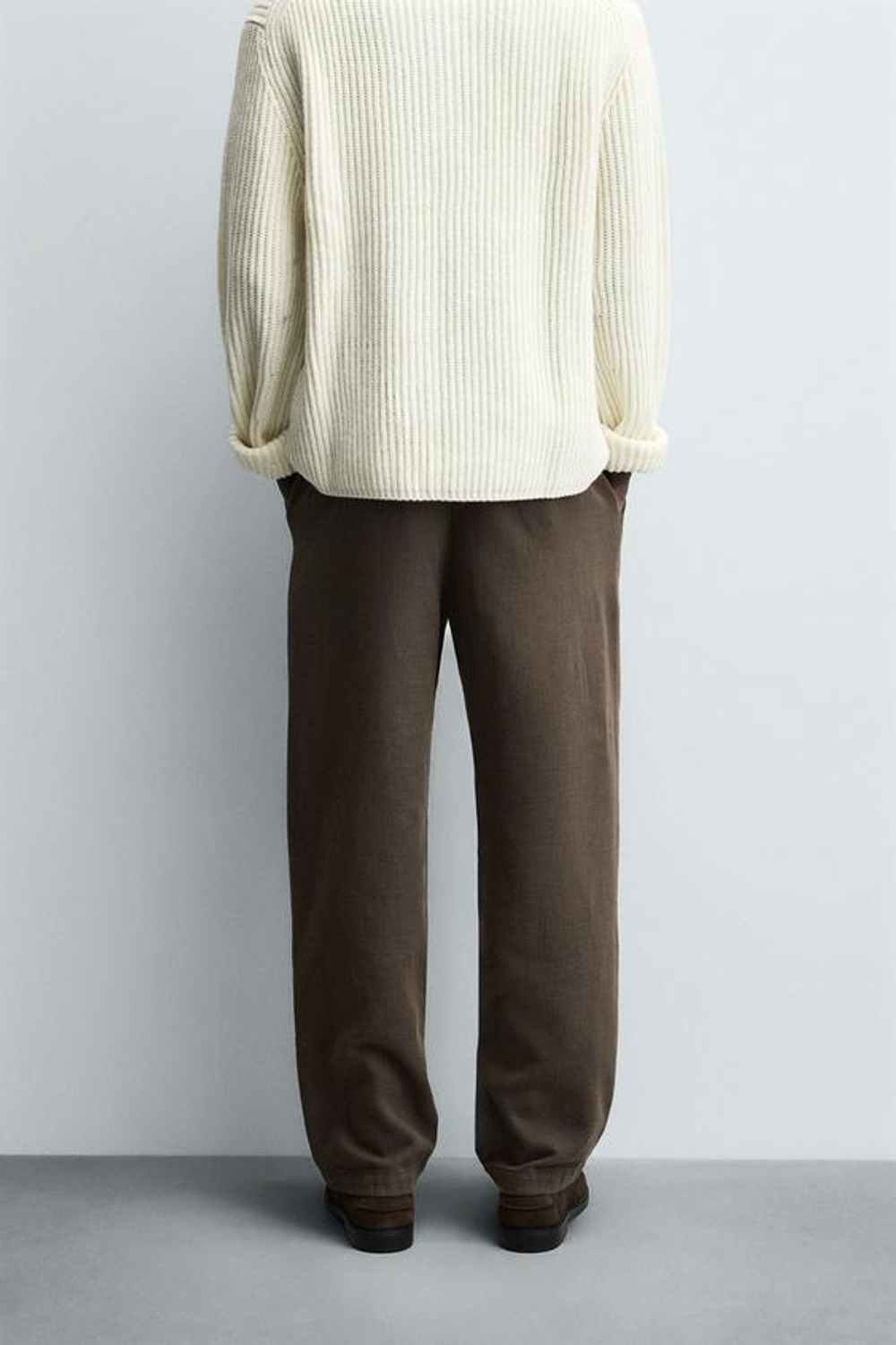 ZARA БРЮКИ RELAXED FIT С РЕЛЬЕФНОЙ СТРУКТУРОЙ, КОРИЧНЕВЫЙ