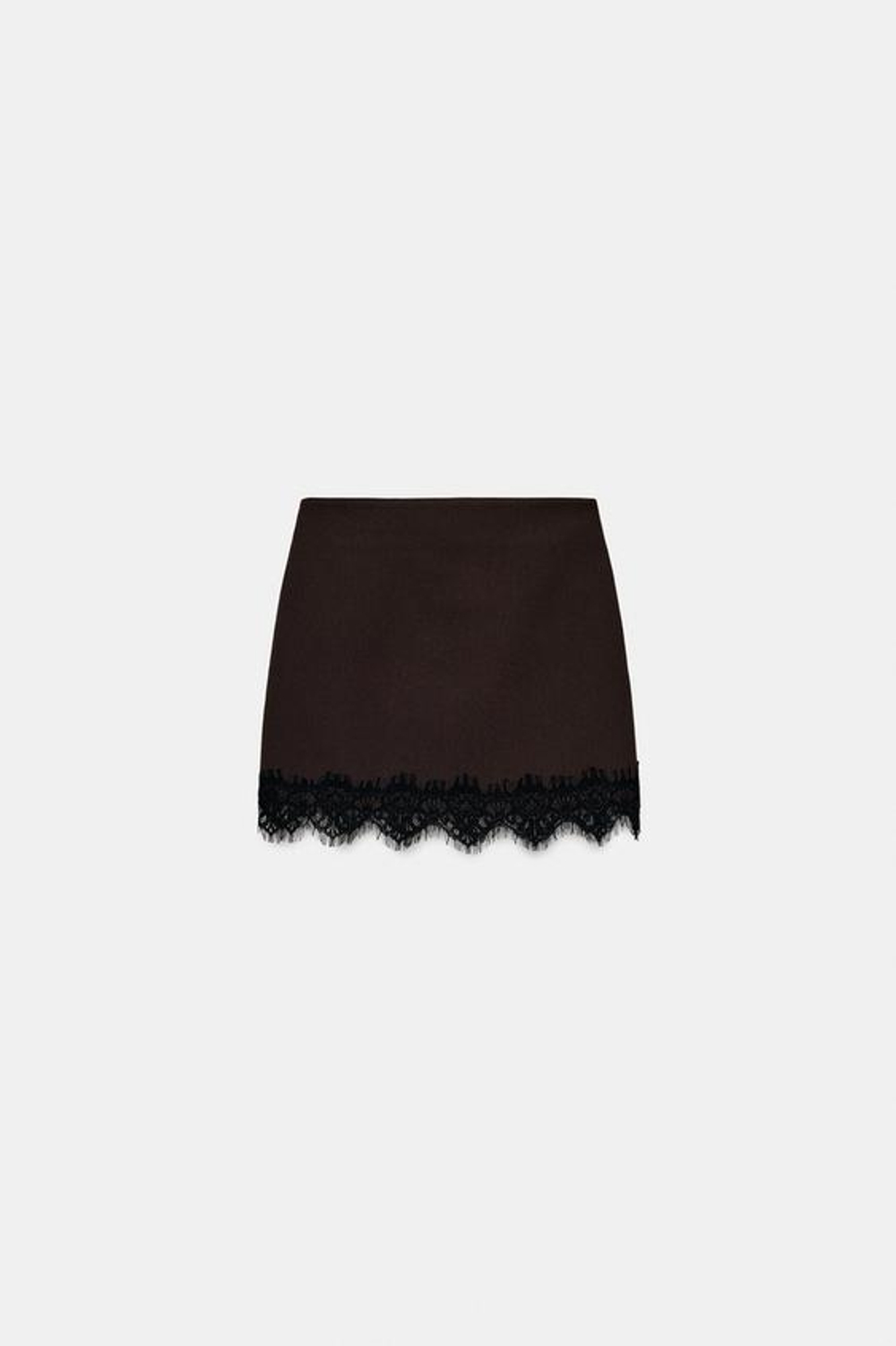 ZARA ЮБКА-ШОРТЫ С КРУЖЕВНЫМ НИЗОМ, КОРИЧНЕВЫЙ