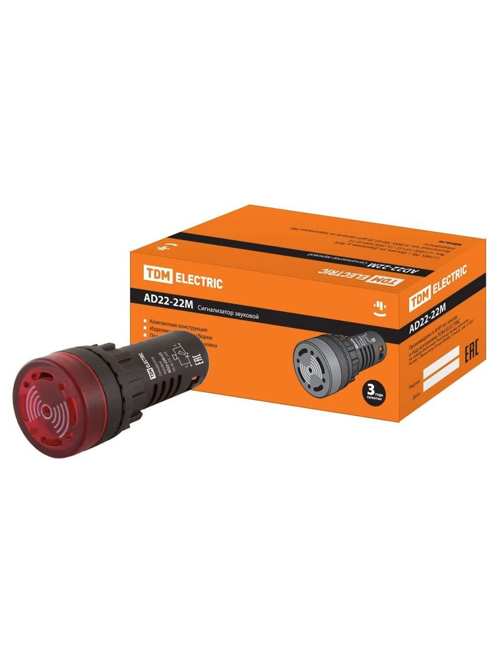 Сигнализатор звуковой AD22-22M/r23 d22 мм (LED) индикация 24В DC/AC красный TDM
