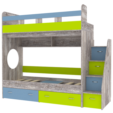 Двухъярусная кровать КарИВи Юниор 1 80x160 Бетон Голубой, Лайм