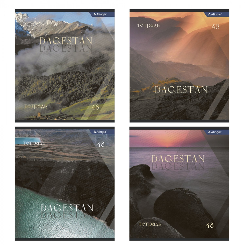 Тетрадь 48л., А5, клетка, Alingar "Dagestan", скрепка, мелованный картон (стандарт), блок офсет, 4 дизайна в пленке т/у