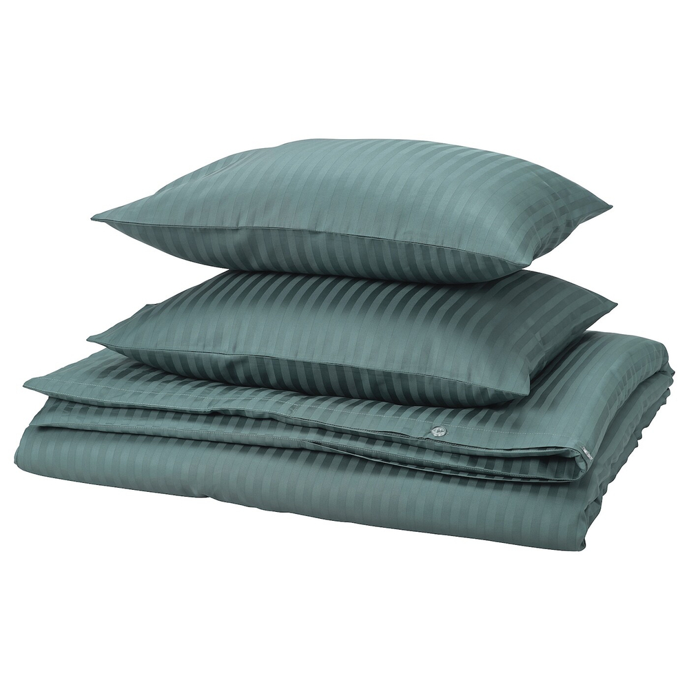 IKEA NATTJASMIN  (ИКЕА НАТТЙАСМИН)  -  Пододеяльник и 2 наволочки, сине-зеленый, 200x200/50x60 см