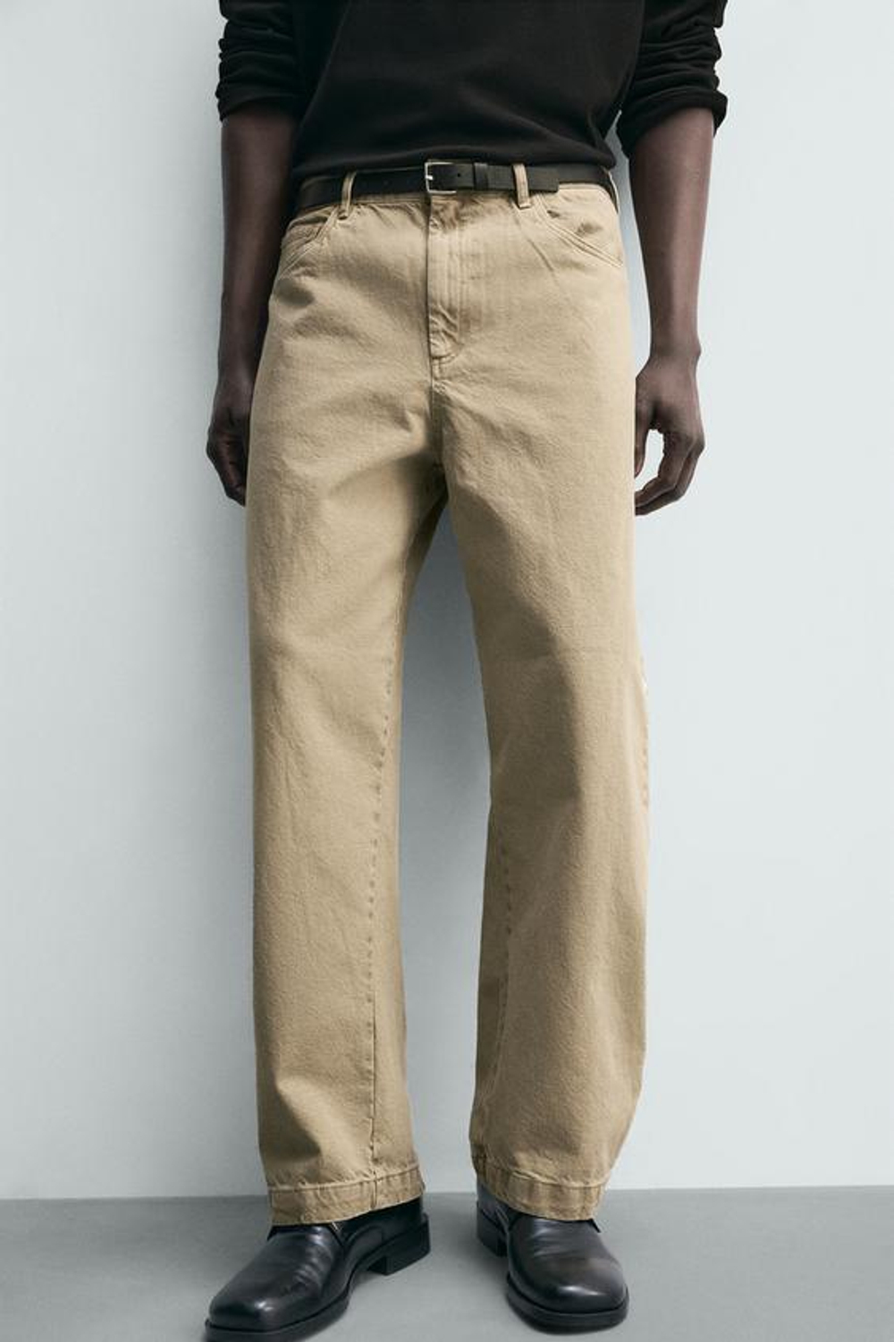 ZARA БРЮКИ STRAIGHT FIT ВЫСТИРАННЫЕ, БЕЖЕВЫЙ