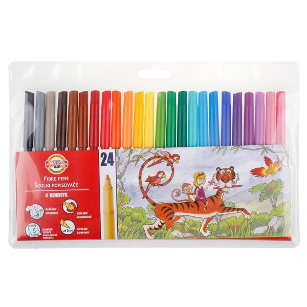 Фломастеры KOH-I-NOOR ZOO 1002, 24цв, смываемые, вентилир., ПВХ с подвесом