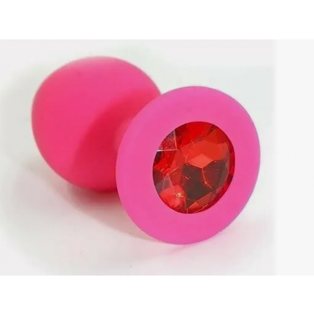 Анальная пробка из розового силикона с красным кристаллом (размер S)