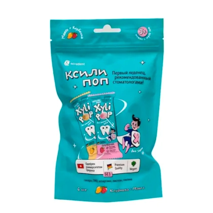 Леденцы без сахара на ксилите miradent Xylipop манго + клубника, 6 шт.