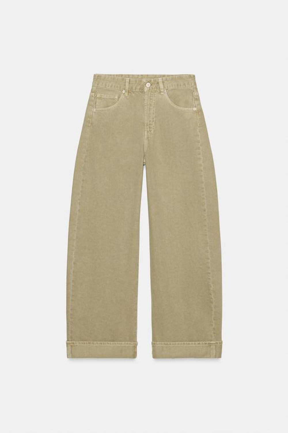 ZARA ДЖИНСЫ TRF BAGGY FOLDED СО СРЕДНЕЙ ПОСАДКОЙ, СВЕТЛО-ОЛИВКОВЫЙ