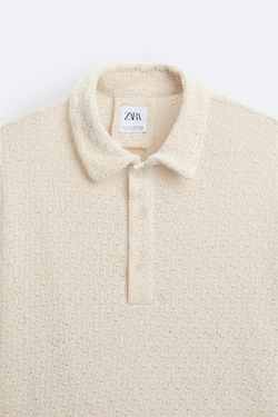 ZARA ПОЛО ИЗ ТКАНИ С РЕЛЬЕФНЫМ УЗОРОМ, ЖЕЛТОВАТО-БЕЛЫЙ