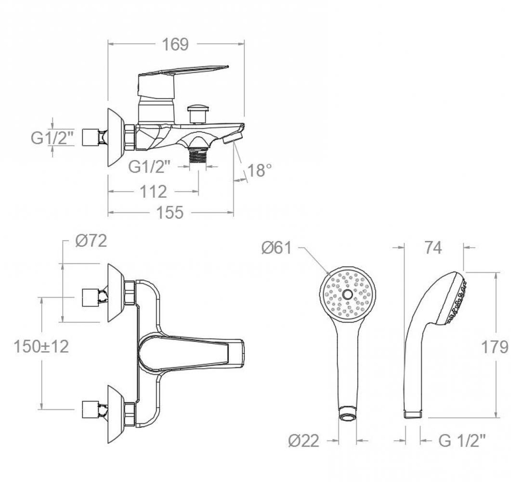 Смеситель для ванной с ручным душем CIVIC 510501VP2