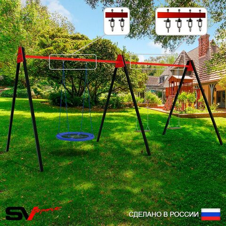 Уличные качели Sv Sport Maxi х 2 УК312.2В3 (6.0м/Гнездо Оксф. 100см/Деревянные 2шт/Подвесы на втулке 3к)