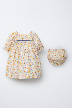 ZARA ПЛАТЬЕ И ТРУСЫ С ЦВЕТОЧНЫМ ПРИНТОМ, СВЕТЛЫЙ ЭКРЮ