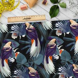 Ткань флис тропические листья узорные