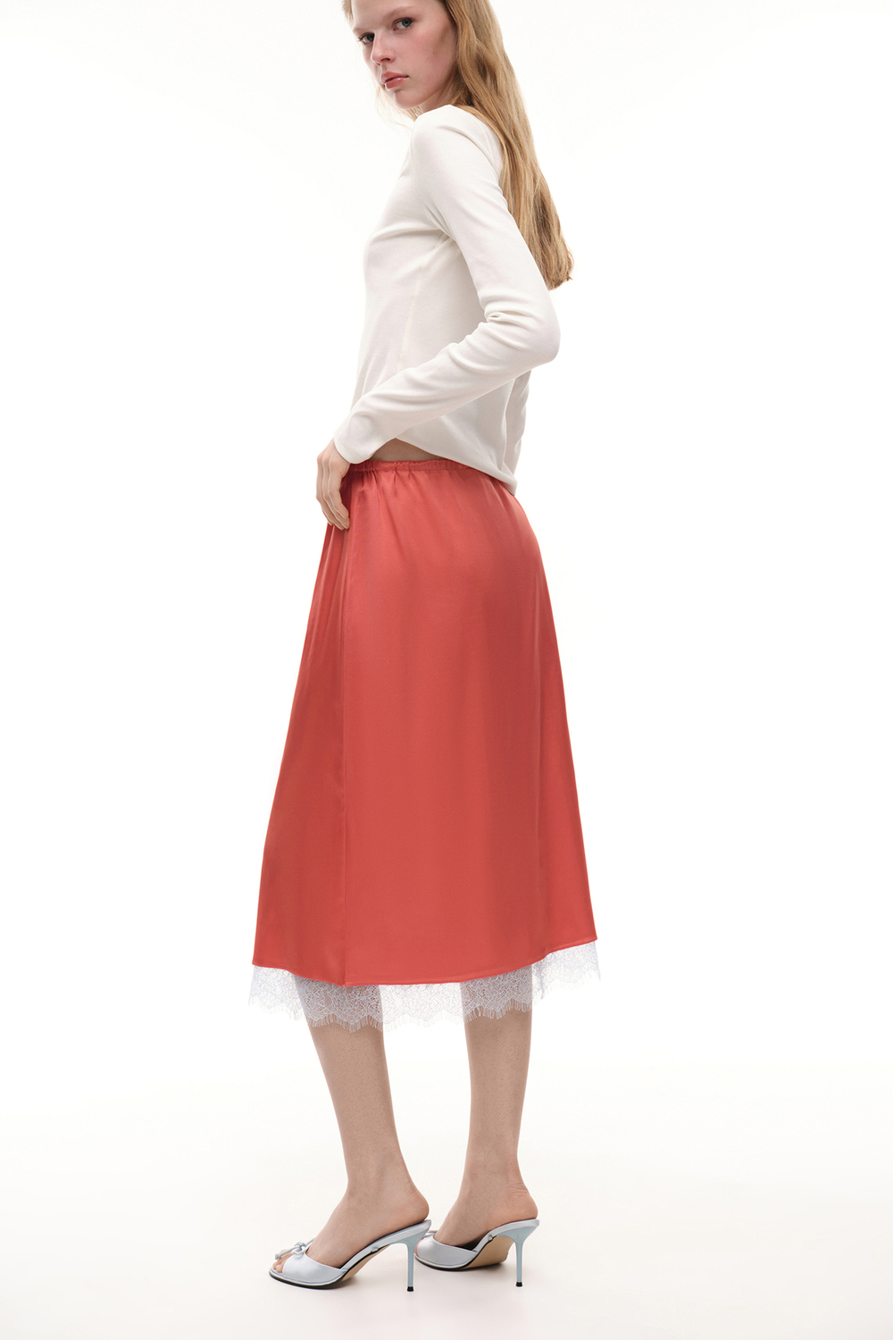 Юбка миди с кружевом (Sunday Skirt), коралловая