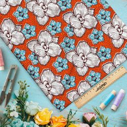 Ткань дюспо белые цветы с голубыми