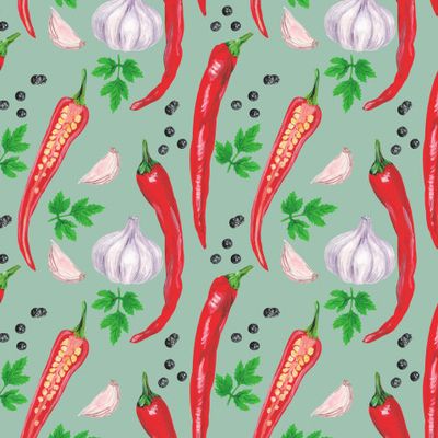 Красный острый перец чили, чеснок, специи