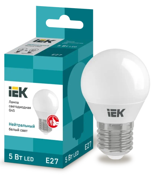 Лампа светодиодная G45 шар 5Вт 230В 4000К E27 IEK