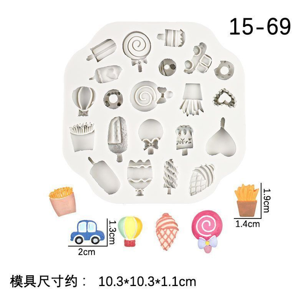Молд силиконовый для творчества "Мини еда для ватной игрушки, пупсиков и кукол" 10см/ форма для оттисков игрушечных сладостей и фигурок 1-2см