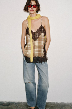 ZARA ТОП В БЕЛЬЕВОМ СТИЛЕ В КЛЕТКУ, РАЗНОЦВЕТНЫЙ