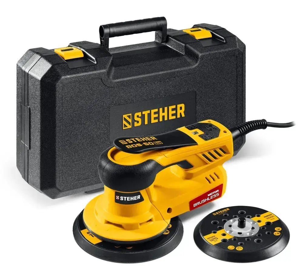 STEHER BOS-50 Duo, d125 / d150 мм, 5.0 мм, 350 Вт, бесщеточная орбитально-шлифовальная машина, кейс (BOS-50)