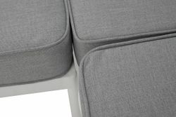 "Канны" диван модульный плетеный из роупа, каркас алюминий белый, роуп светло-серый круглый, ткань светло-серая