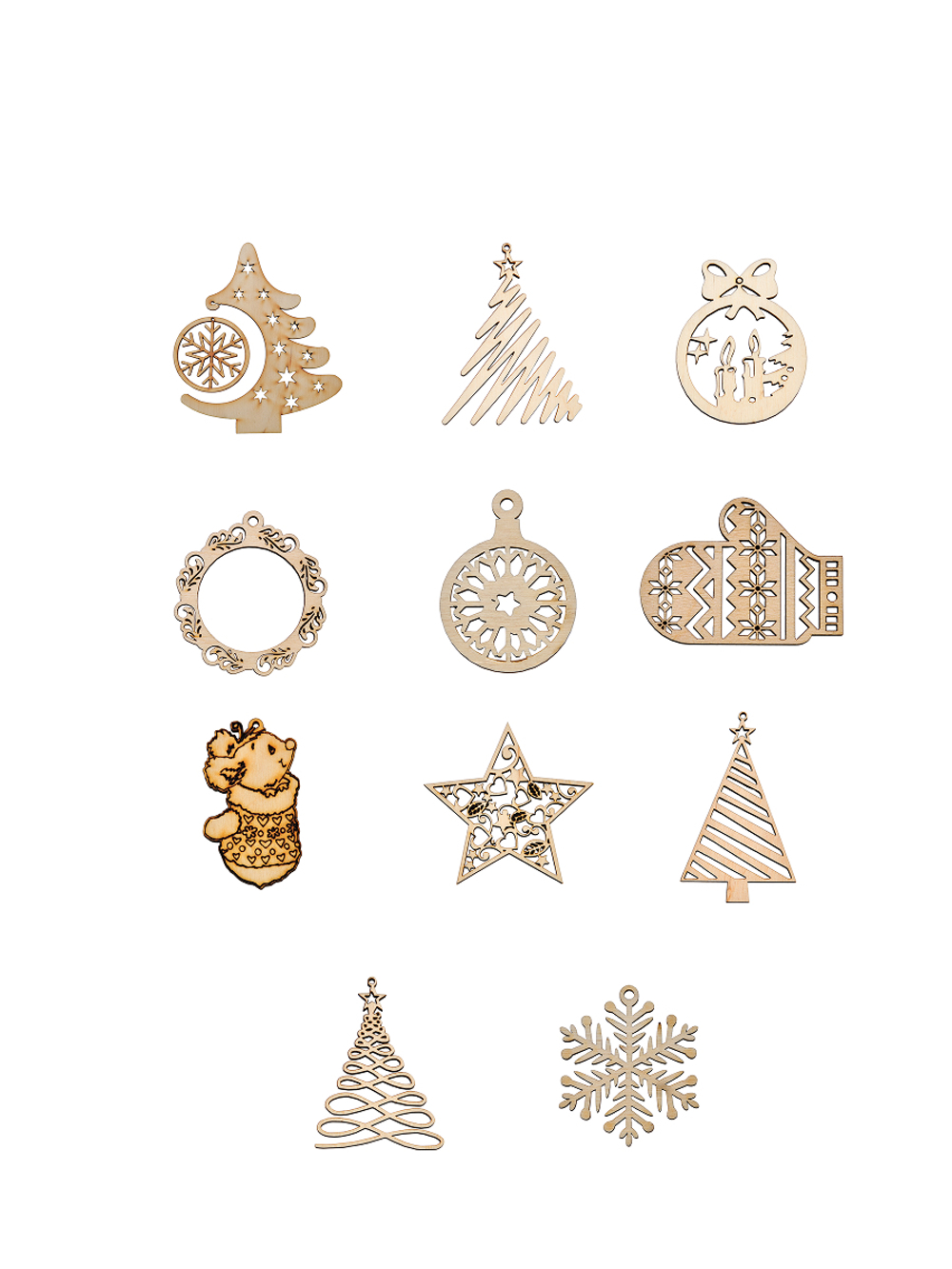 Подарочный набор игрушек на новогоднюю елку, деревянные