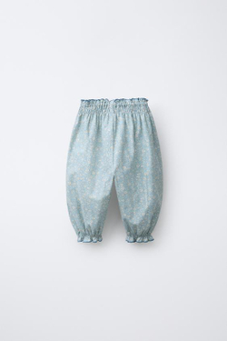 ZARA БРЮКИ С ЦВЕТОЧНЫМ ПРИНТОМ, ГОЛУБОЙ