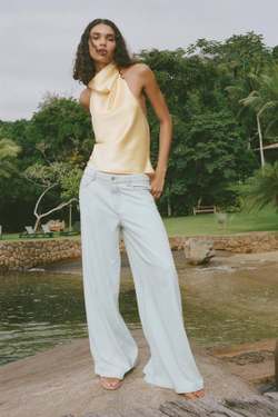 ZARA ДЖИНСЫ Z1975 FULL LENGTH ПАЛАЦЦО СО СРЕДНЕЙ ПОСАДКОЙ, ГОЛУБОЙ