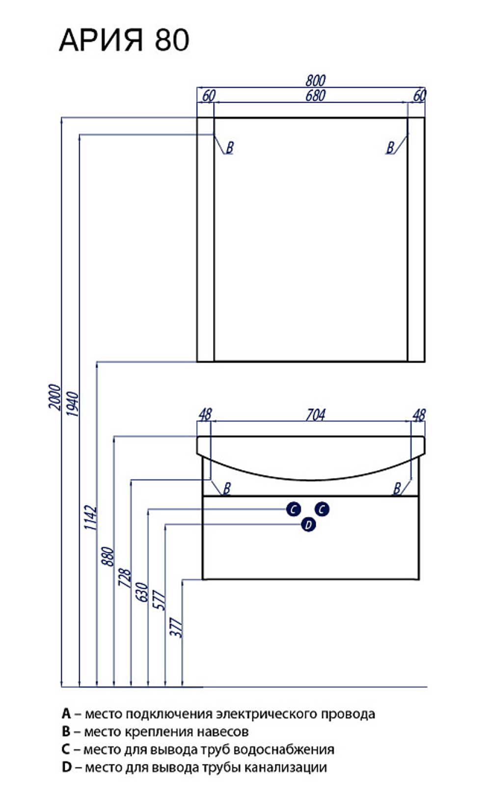 Зеркало AQUATON Ария 80 белое (1A141902AA010)
