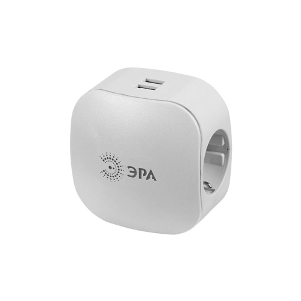 Разветвитель электрический ЭРА SP-3e-USB-2A на 3 розетки + 2 USB с заземлением со шторками 16А белый | Тройники
