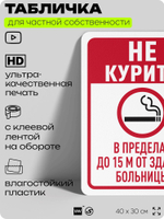 Табличка для частной территории "Не курить в пределах до 15 м от здания больницы", на дом, для участка, для подъезда, организаций и частных территорий, 40х30 см, Silver Plane x Айдентика Технолоджи