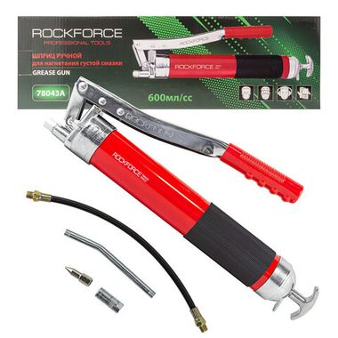 Шприц для нагнетания густой смазки ручной 600мл в комплекте с жестким(L-170мм) и гибким(L-330мм) наконечником (2штока,''под тубу'') RockForce##Rock FORCE RF-78043A