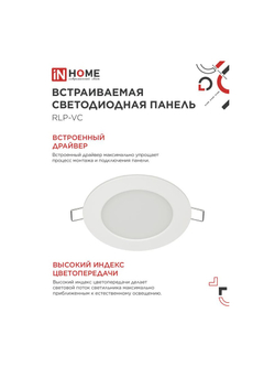 Светильник светодиодный RLP-VC 6Вт 4000К IP40 420лм 230В 95мм круглый встраив. панель бел. IN HOME 4690612023342