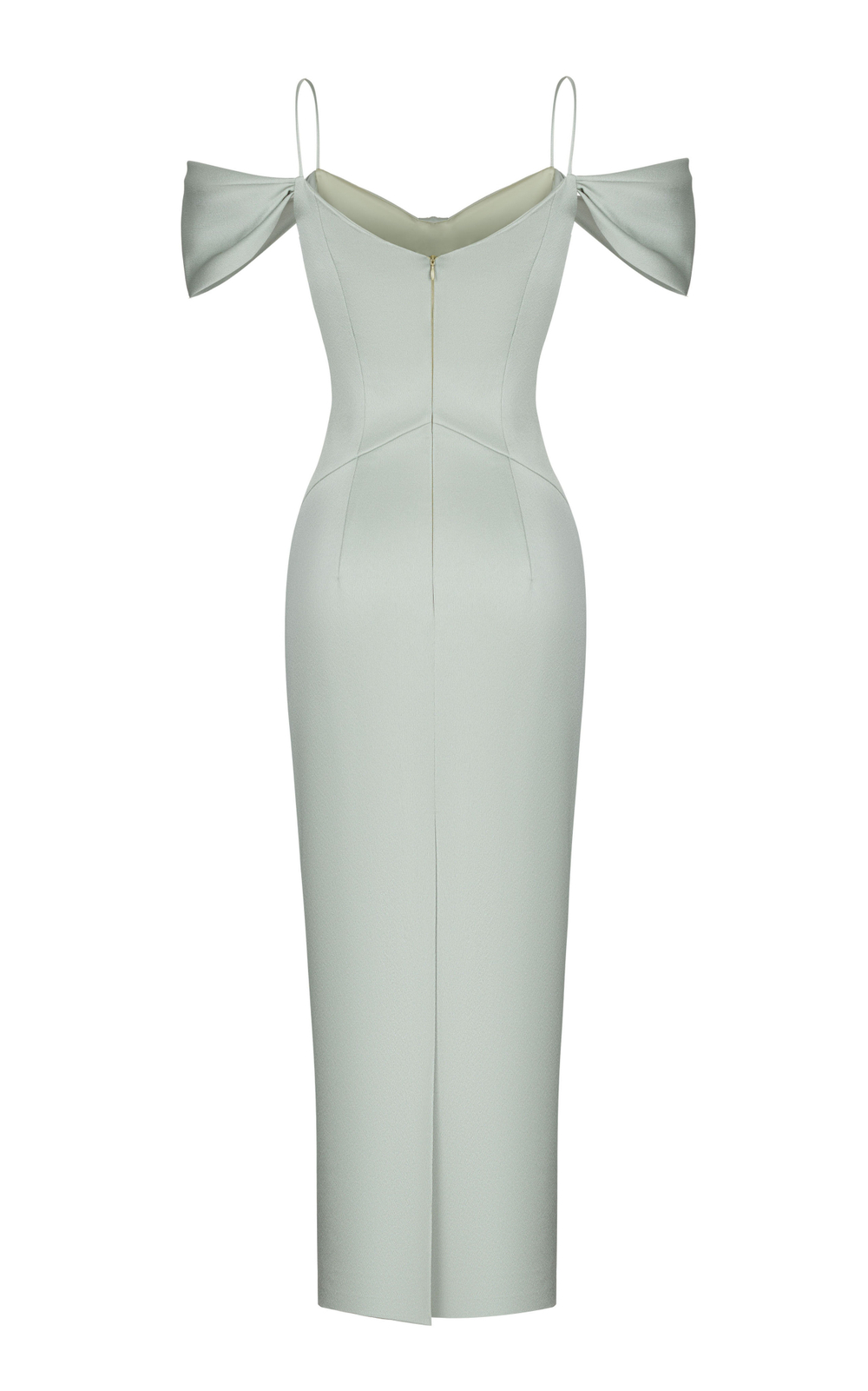 Платье миди из сатина и кружева со спущенными рукавами драпированное с пряжками