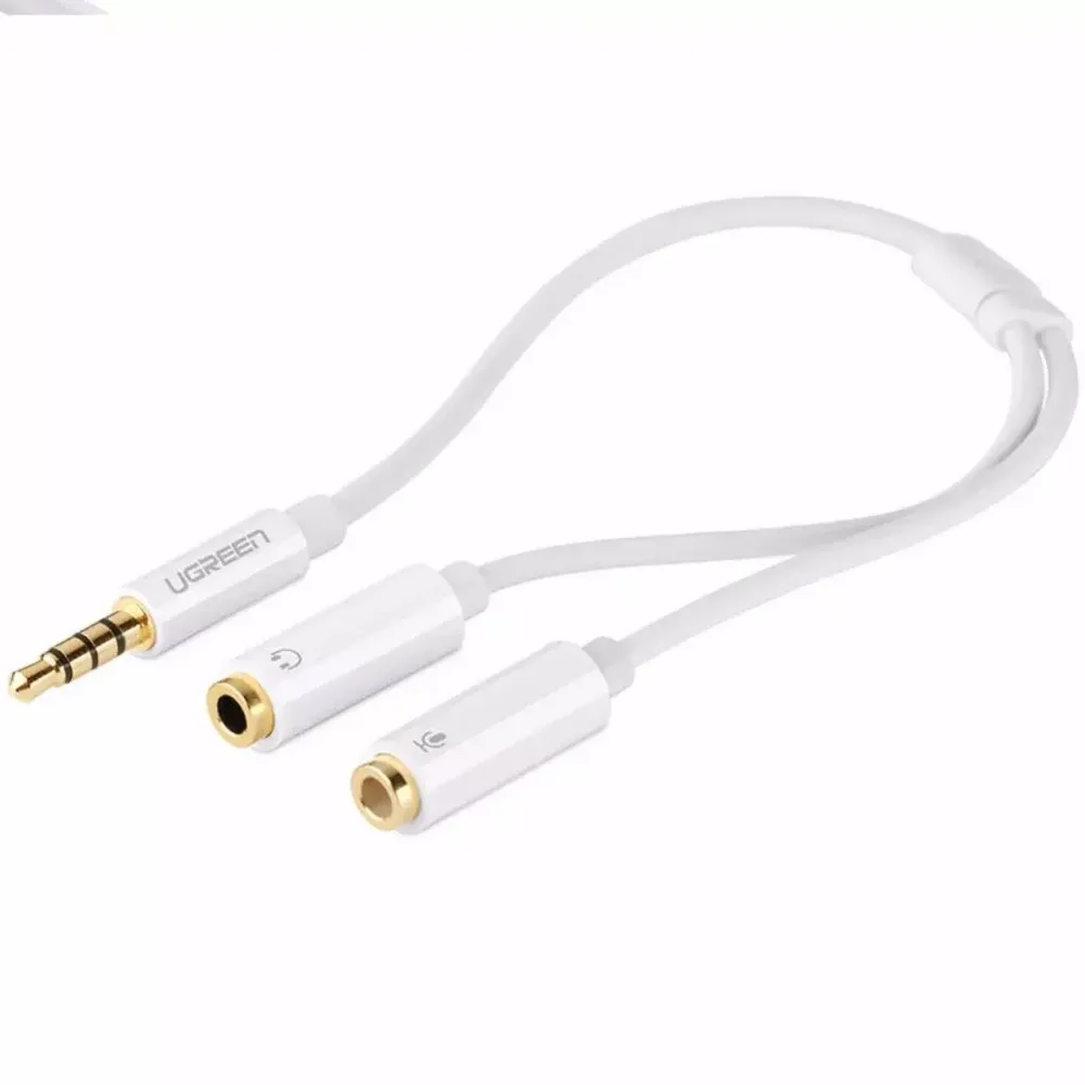 Аудиокабель UGREEN AV141 3.5mm male to 2 Female Audio Cable ABS Case, White, 10789