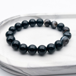 Браслет, агат тонированный черный, диаметр бусин 10 мм, размер 17 см