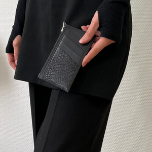 Кардхолдер-кошелек Franc из кожи козы и аллигатора черного цвета