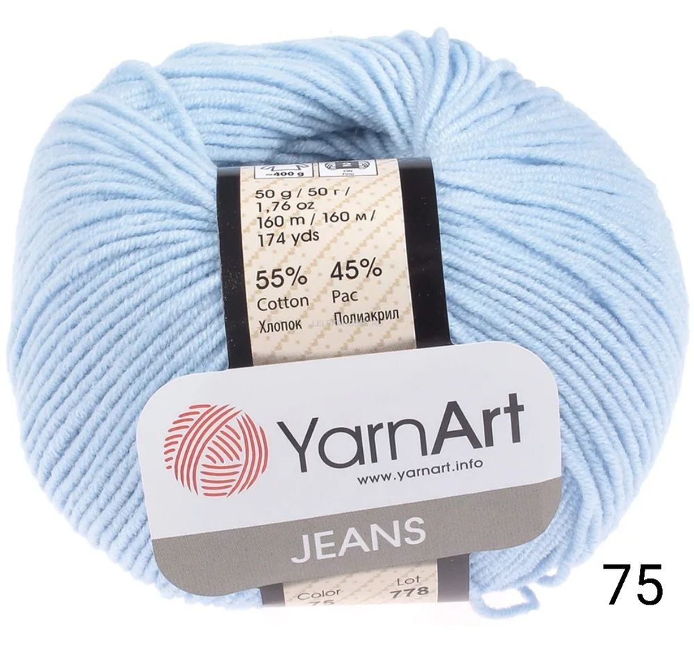 (Джинс)&quot;Jeans&quot; YarnArt 55% хлопок, 45% акрил 160м/50гр