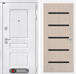 Дверь входная Лабиринт VERSAL 01 Беленый дуб, стекло черное металлическая