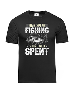 Футболка Time spent fishing прямая черная