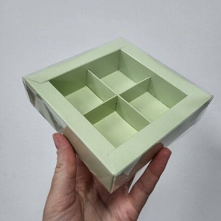 Коробка на 4 конфеты ПРЕМИУМ Фисташка 12*12*3 см