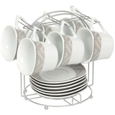 Набор чайный керам, 12 пр, 6 перс, 180 мл, металл подставка, Геометрия, SF13-G04