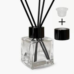 Комплект: Флакон для диффузора 50 мл прозрачный куб с черной крышкой