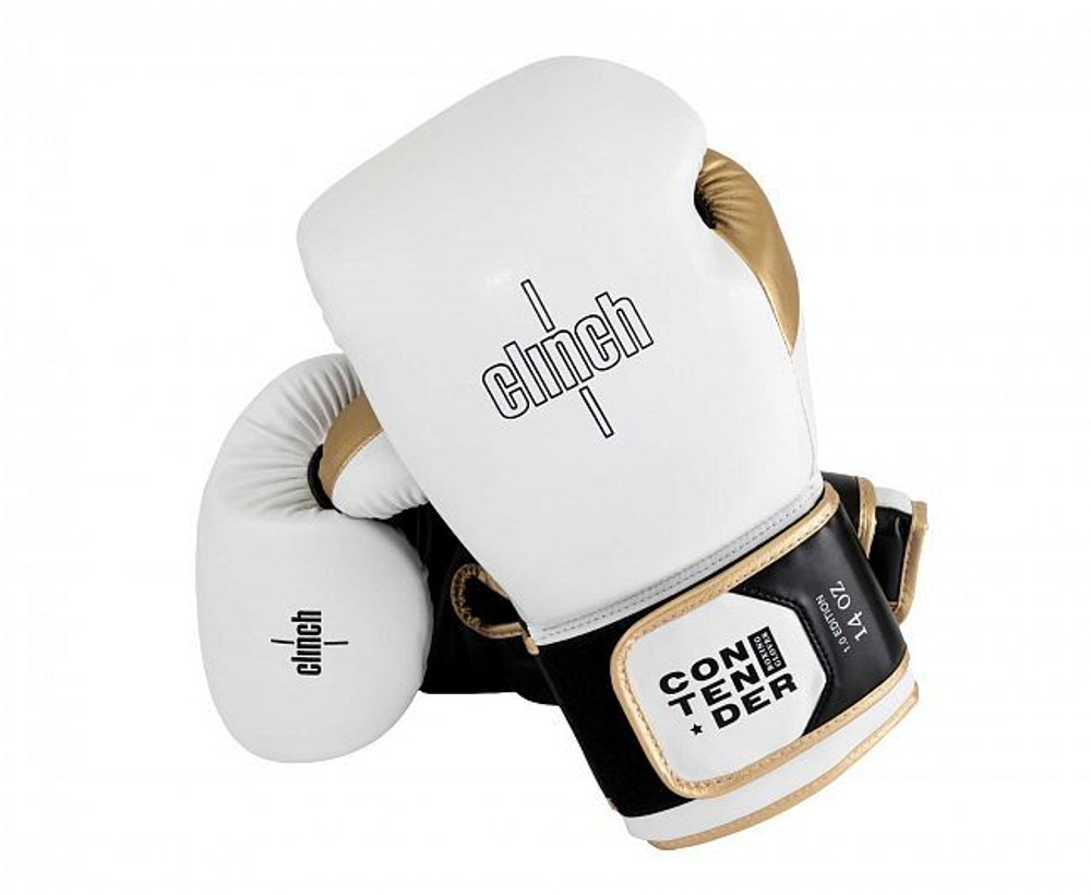 Перчатки боксерские Clinch Contender бело-черно-золотые C184