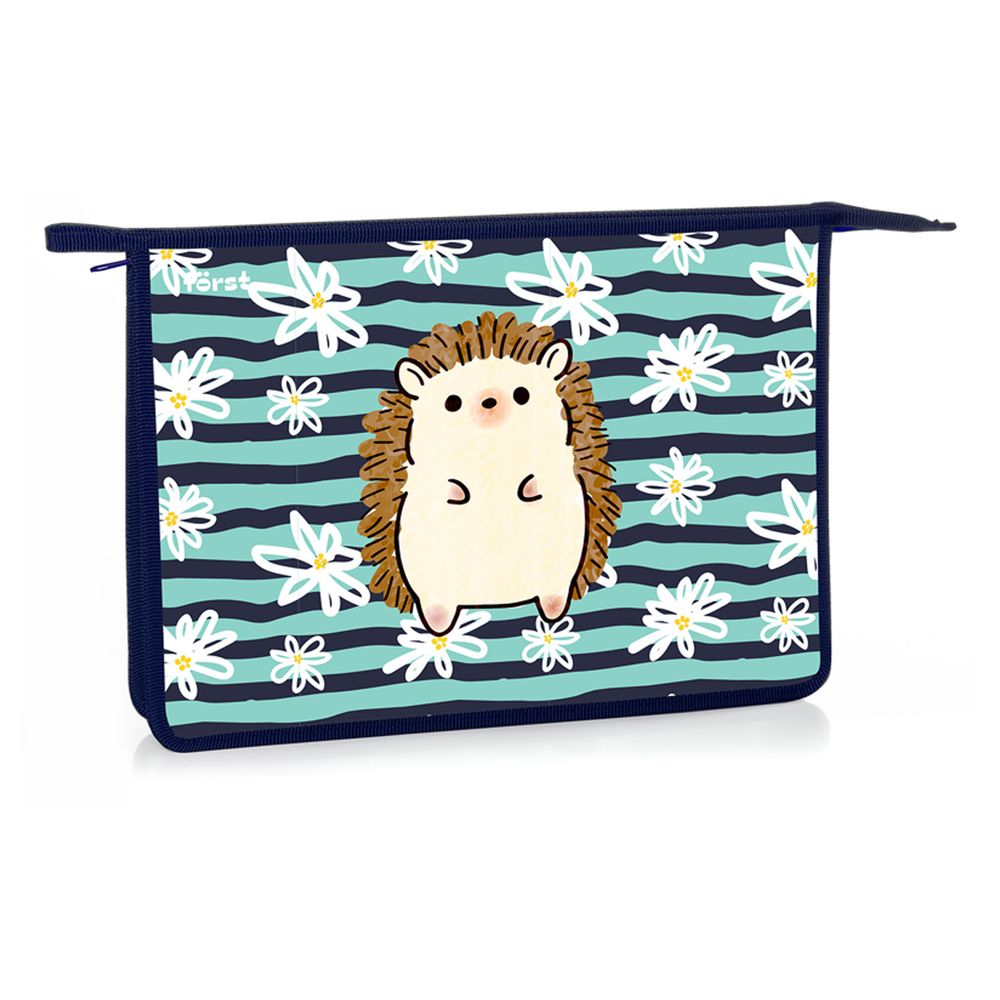 Папка для тетрадей 1 отделение, А4, Först "Blue hedgehog", 340*245*40мм, пластик, на молнии