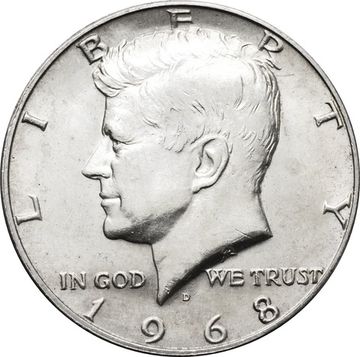 50 центов (1/2 доллара, half dollar) 1968 США D (Кеннеди)