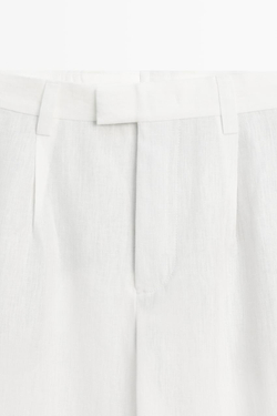 Massimo Dutti Брюки из 100% льна с вытачками, белый