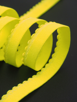 Резинка отделочная лимон-лайм неоновая ажурная ширина 12 мм с учетом фестона